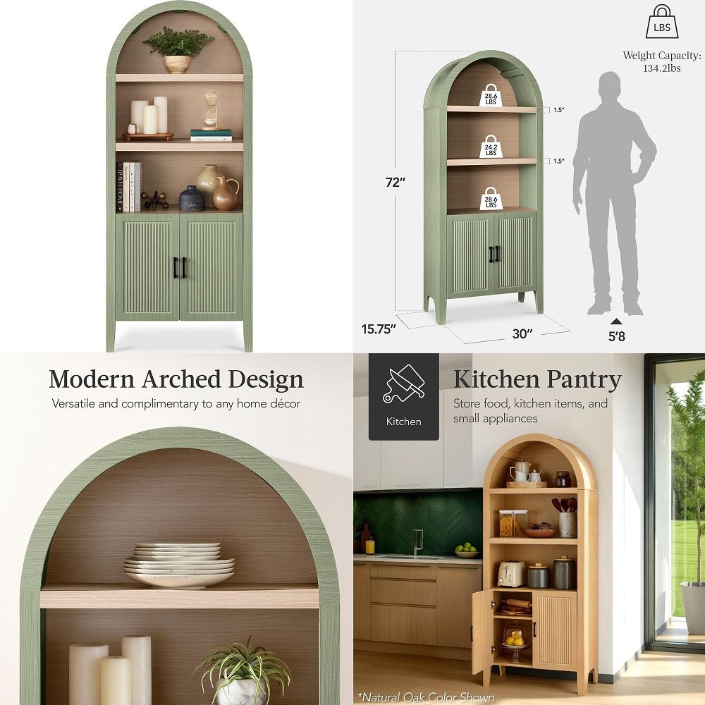 Kitchen - 71インチの背の高いアーチ型キッチンパントリー、モダンファームハウス木製キッチン収納キャビネット、2つの大きな引き出しと調節可能な棚付き、Ver.