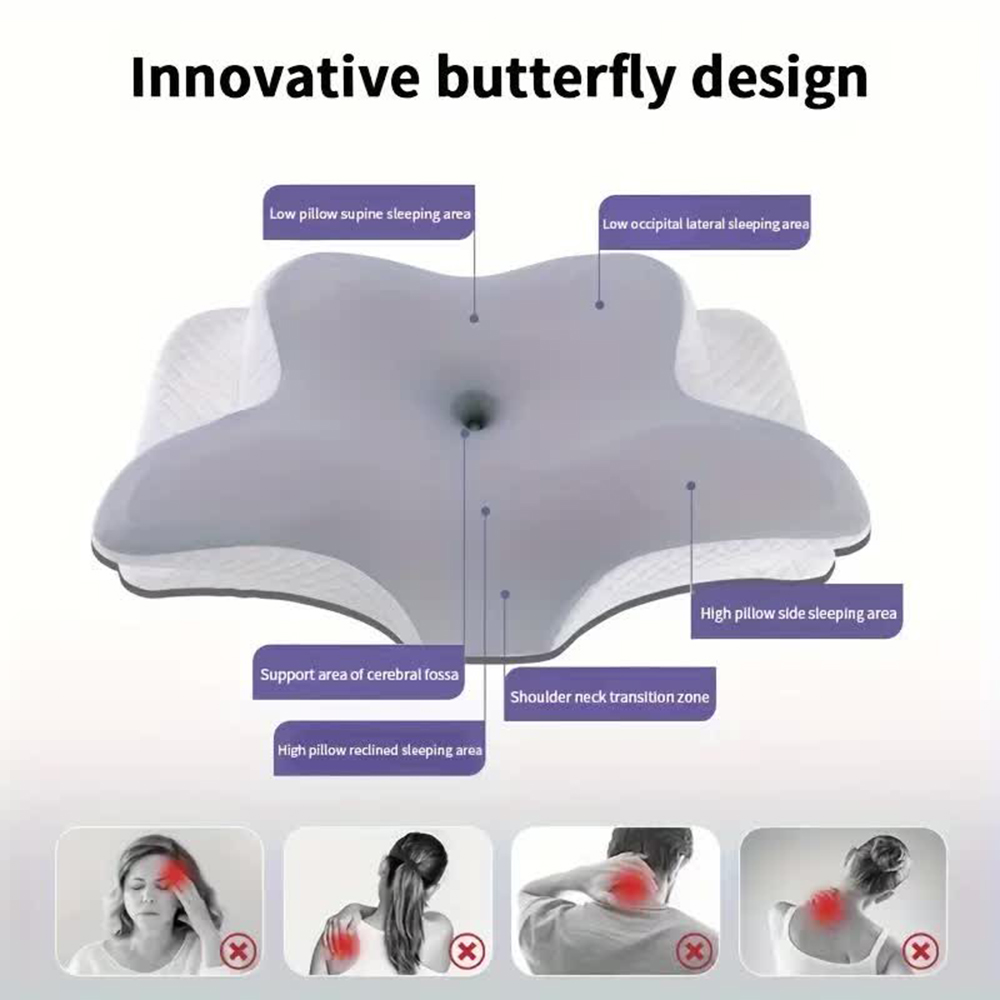 Memory Foam Orthopedic Pillow Neck Pain - 低反発枕蝶形リラックス頸椎低反発ネックピロー痛み緩和睡眠整形外科枕寝具