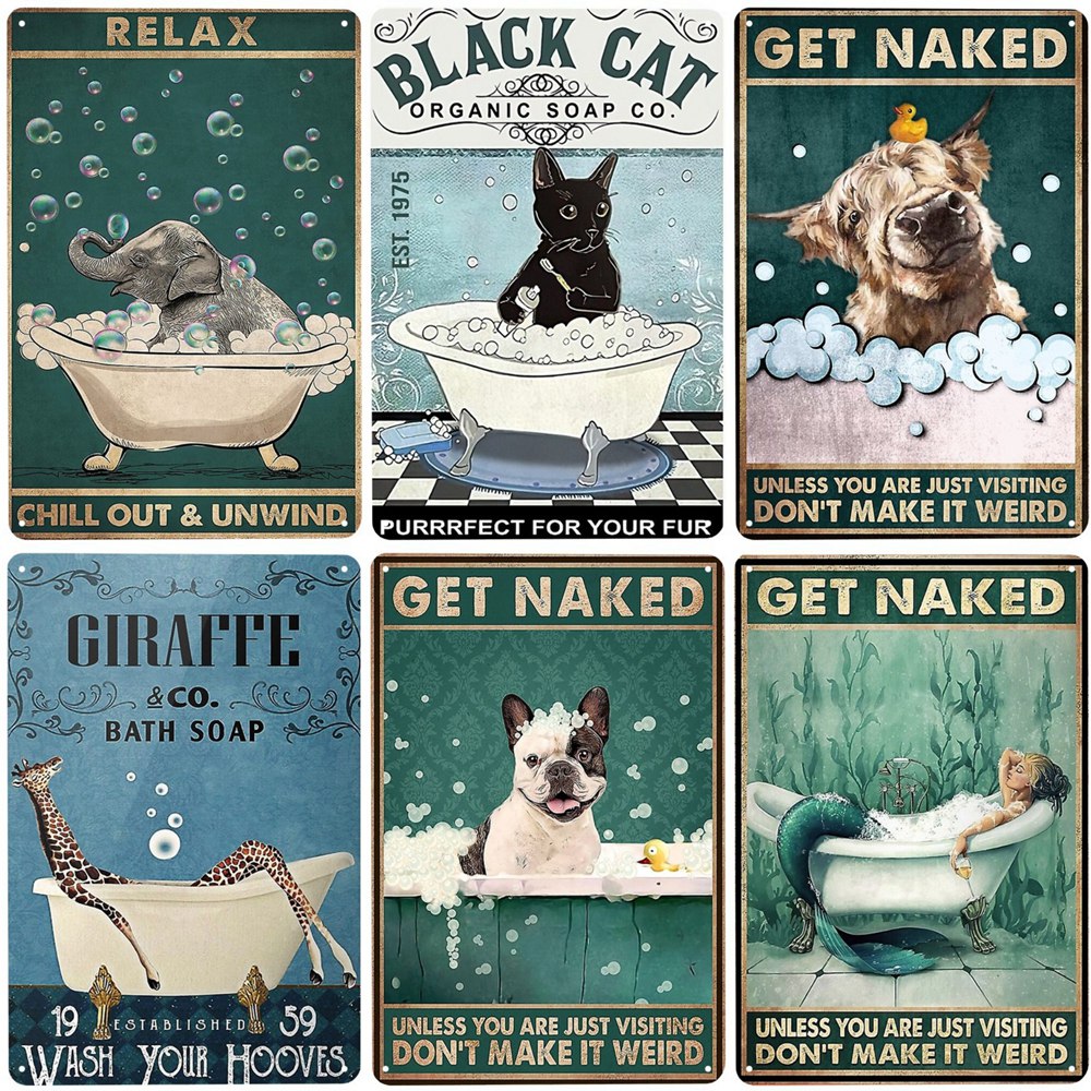 Bath - 猫風呂石鹸ヴィンテージメタルティンサイン、裸のアートポスターを取得、足を洗う、壁の装飾、バー、カフェ、家、農家、n447