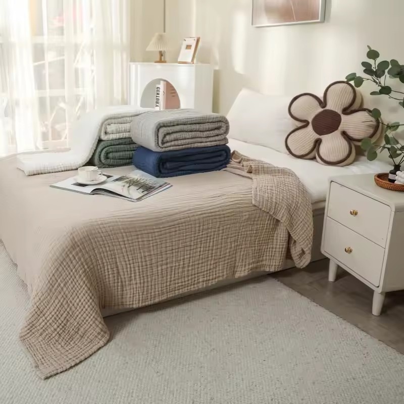 Muslin Cotton Bedspread - 6層コットンモスリンブランケット 軽量コットンスロー 冷感ソフトスローブランケット オールシーズン快適 通気性ベッドスプレッド