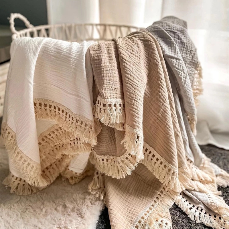 Muslin Cotton Bedspread - 赤ちゃん用コットンモスリンブランケット,新生児用ブランケット,新生児用タッセル付き掛け布団カバー,子供用寝袋