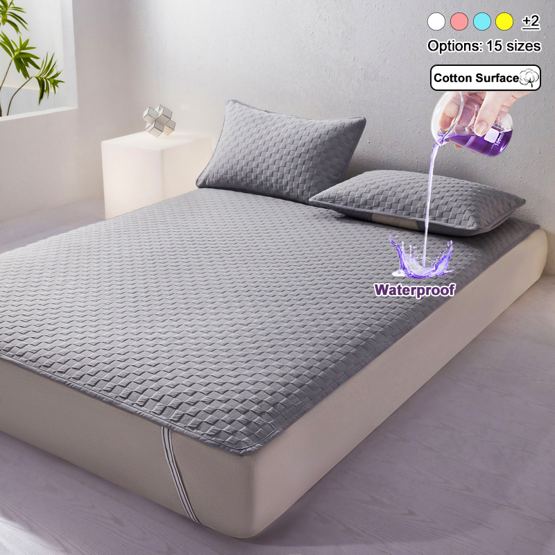 Waterproof Mattress Protector Breathable - 防水マットレスパッドカバー、4つのコーナーにゴムストラップ付き、柔らかなニットコットン製トップマットレスプロテクター、通気性のあるベッドカバー