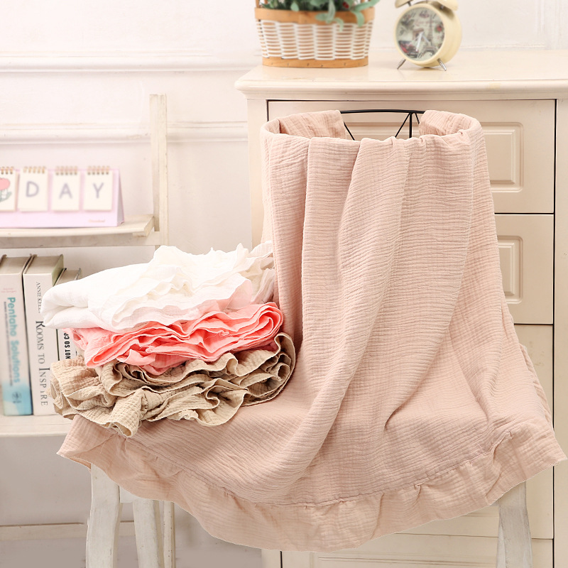 Muslin Cotton Bedspread - オーガニックコットンベビーブランケット新生児モスリンおくるみベビーラップガーゼフリルブランケット寝具用品ベビーアクセサリー