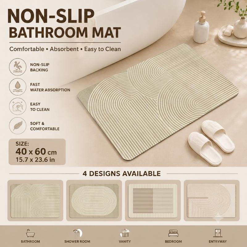 Quick Dry Diatomite Bath Mat - 珪藻土バスマット 速乾 吸水性 ベージュ ストライプ 滑り止め加工