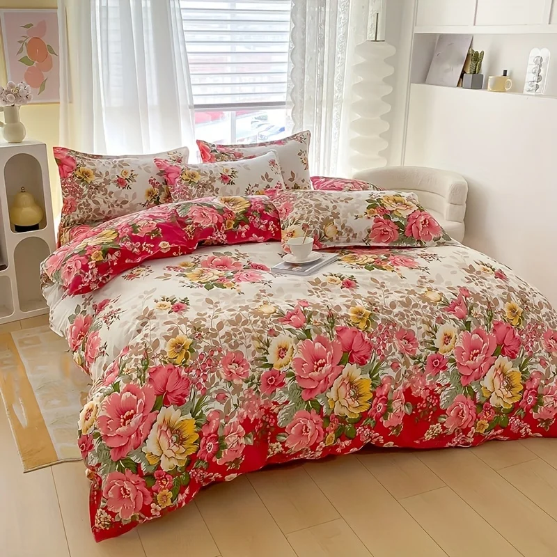 Duvet Cover Sets With Zipper - 花柄布団カバーセット ジッパー開閉 - 寝具3点セットには掛け布団カバー1枚と枕カバー2枚が含まれます