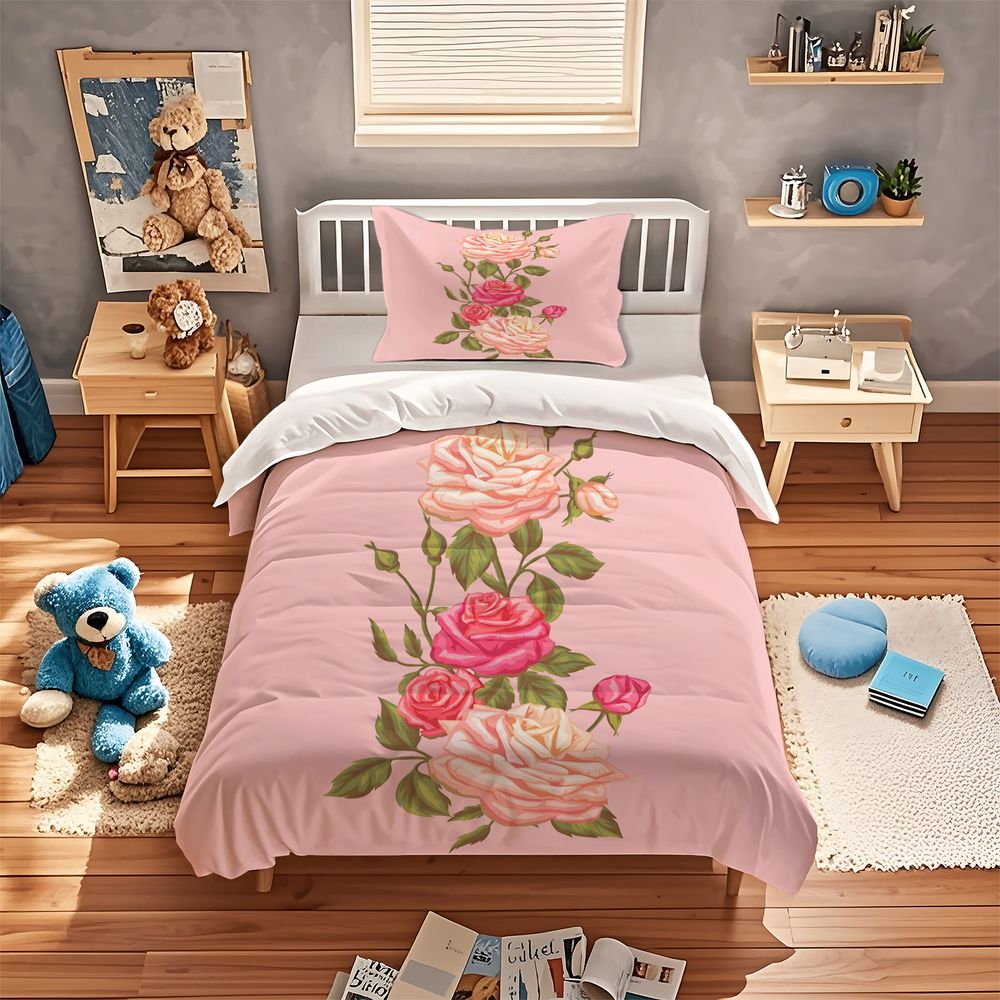 ソフトピンクローズ花柄プリント布団カバーセット掛け布団カバー - Aesthetic Floral Duvet Cover のレビューと価格