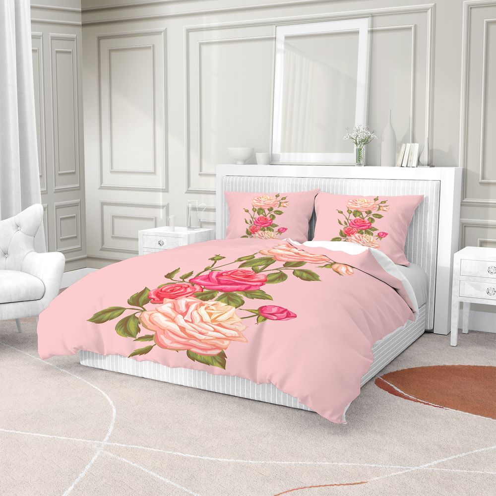 ソフトピンクローズ花柄プリント布団カバーセット掛け布団カバー - Aesthetic Floral Duvet Cover のレビューと価格