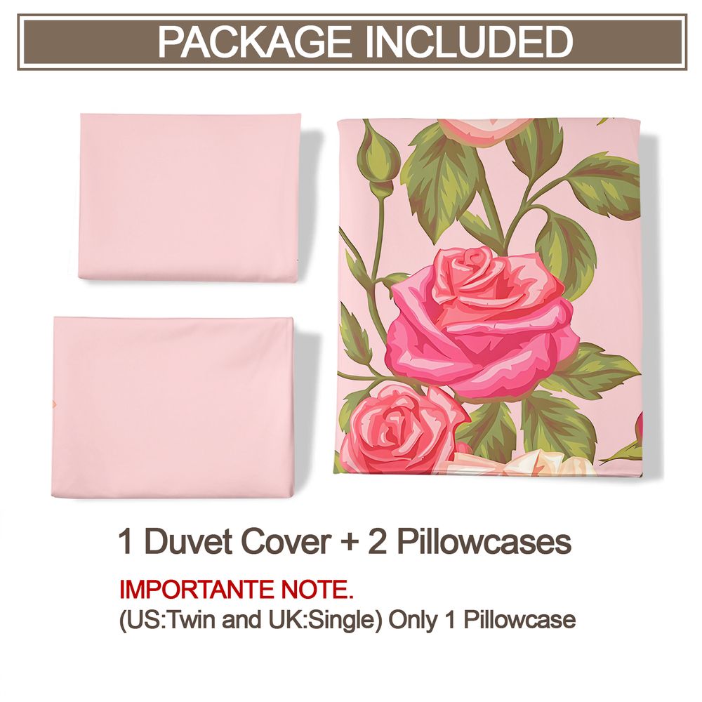 ソフトピンクローズ花柄プリント布団カバーセット掛け布団カバー - Aesthetic Floral Duvet Cover のレビューと価格