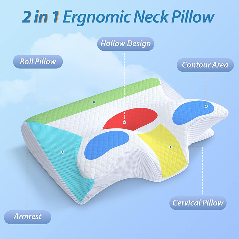 新しいメモリーフォーム頸椎枕 2 in 1 人間工学に基づい - Memory Foam Orthopedic Pillow Neck Pain のレビューと価格