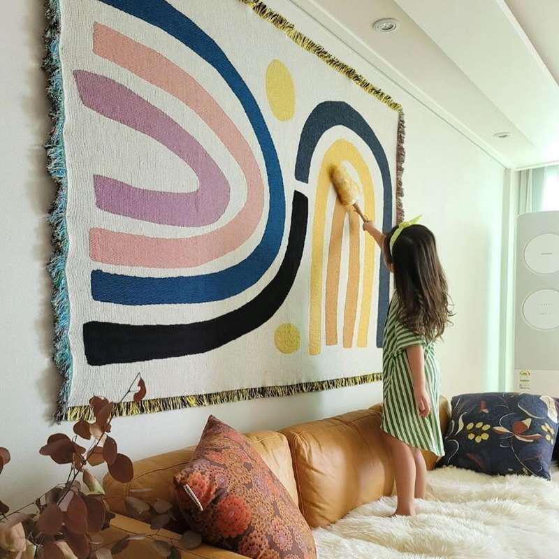 厚い綿の毛布,テキスタイル,都市,抽象的な虹のパターン,家の - Boho Throw Blanket Fringe のレビューと価格