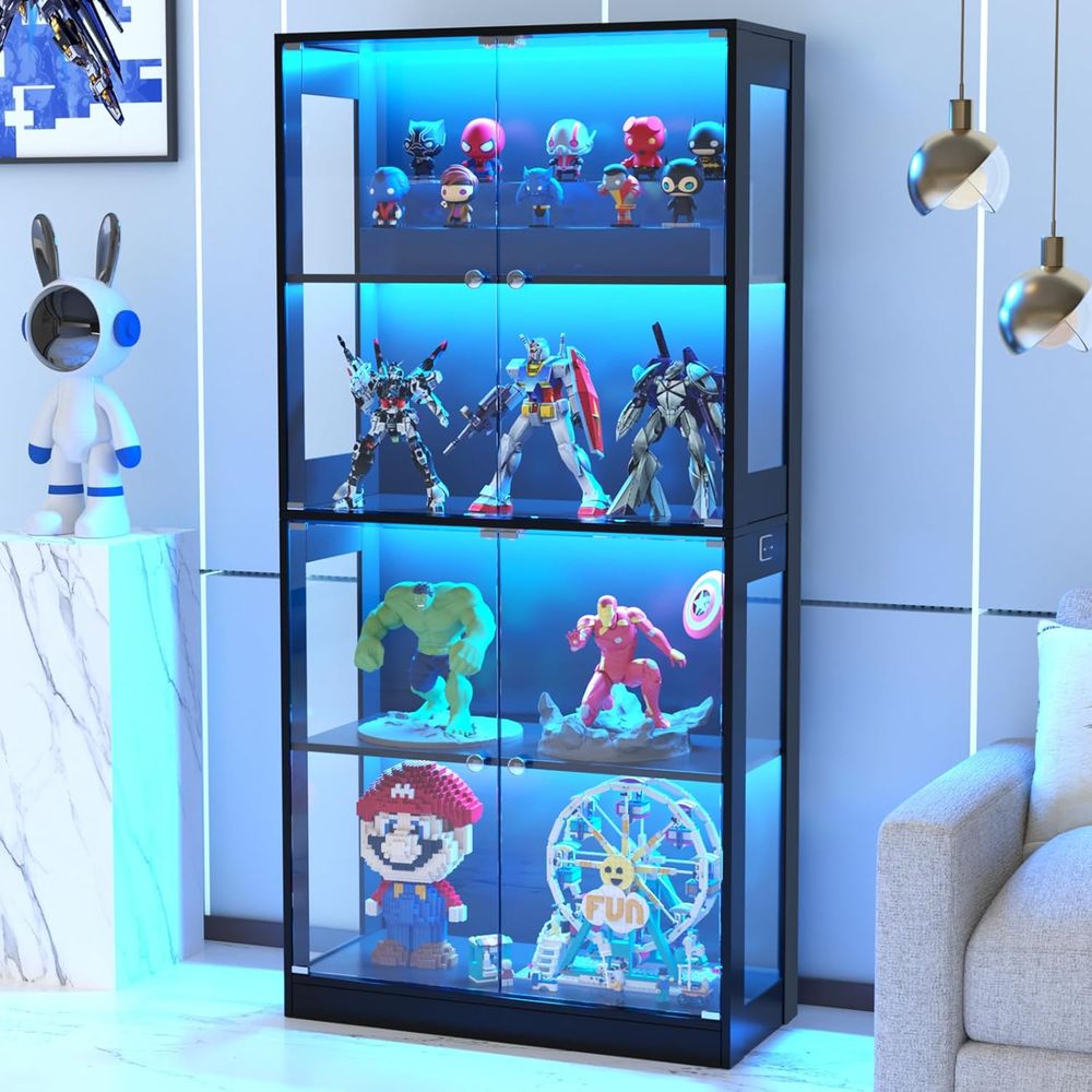 65ガラス扉ディスプレイキャビネット、センサー照明付き4段キ - Lighting のレビューと価格