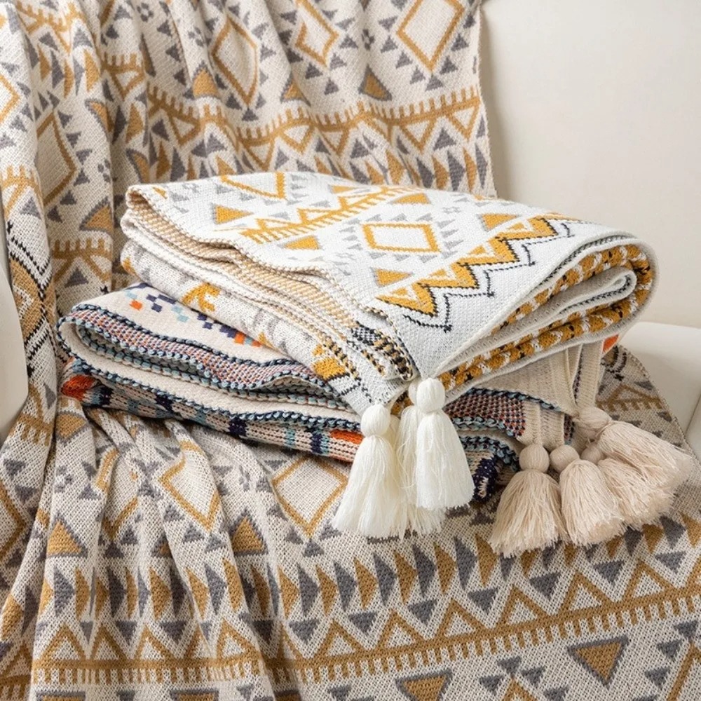 ヴィンテージ風チャンキーニットボホスローケット、柔らかなタッ - Boho Throw Blanket Fringe のレビューと価格