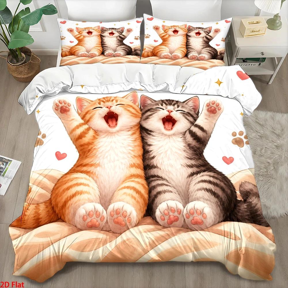 3ピースのかわいい猫柄布団カバーセット、3ピース寝具セット（ - Duvet Cover Sets With Zipper のレビューと価格