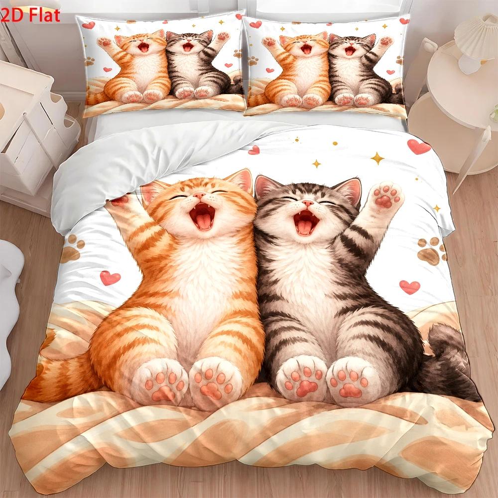 3ピースのかわいい猫柄布団カバーセット、3ピース寝具セット（ - Duvet Cover Sets With Zipper のレビューと価格