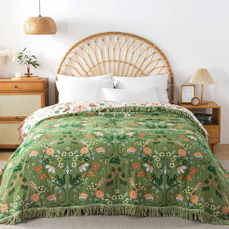 純綿ブランケット モスリン織りタッセル付きスローケット ダブ - Muslin Cotton Bedspread のレビューと価格