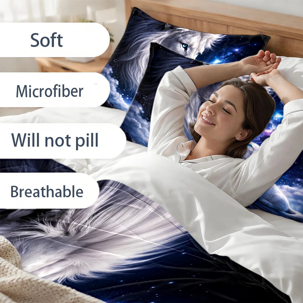 3ピース星空ライオン親子テーマ布団カバーセット、寝具3点セッ - Duvet Cover Sets With Zipper のレビューと価格
