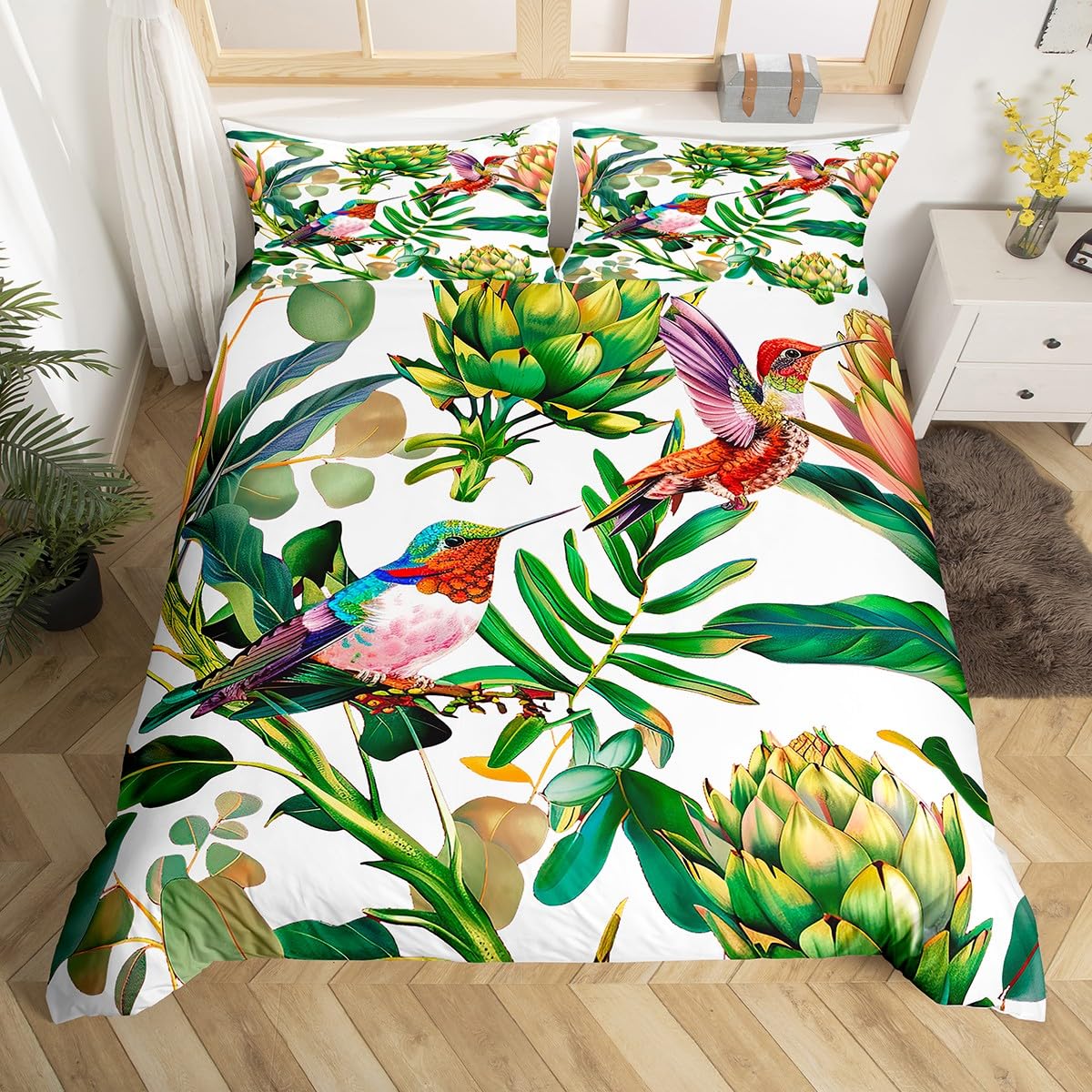 ハミングバード寝具セット高級花鳥布団カバー水彩自然花風景掛け - Aesthetic Floral Duvet Cover のレビューと価格