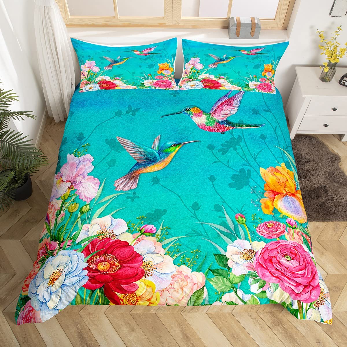 ハミングバード寝具セット高級花鳥布団カバー水彩自然花風景掛け - Aesthetic Floral Duvet Cover のレビューと価格