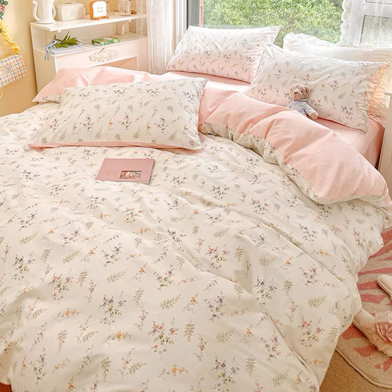 男の子と女の子のためのピンクの花柄の寝具セット,フラットシー - Aesthetic Floral Duvet Cover のレビューと価格