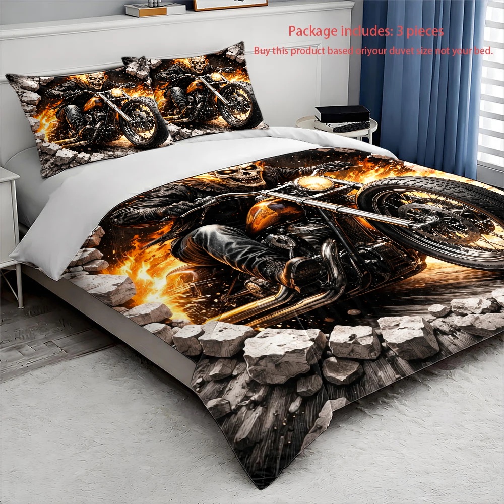 ゴーストライダー フレイムスカル バイク柄掛け布団カバーセッ - Duvet Cover Sets With Zipper のレビューと価格