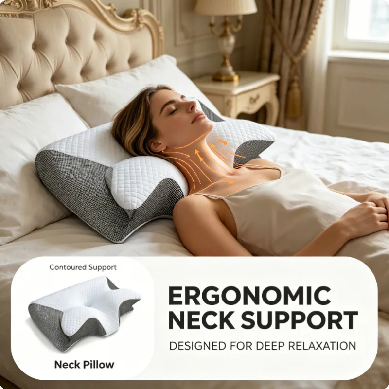 首の痛みを和らげるメモリーフォーム頸椎枕、人間工学に基づいた - Memory Foam Orthopedic Pillow Neck Pain のレビューと価格