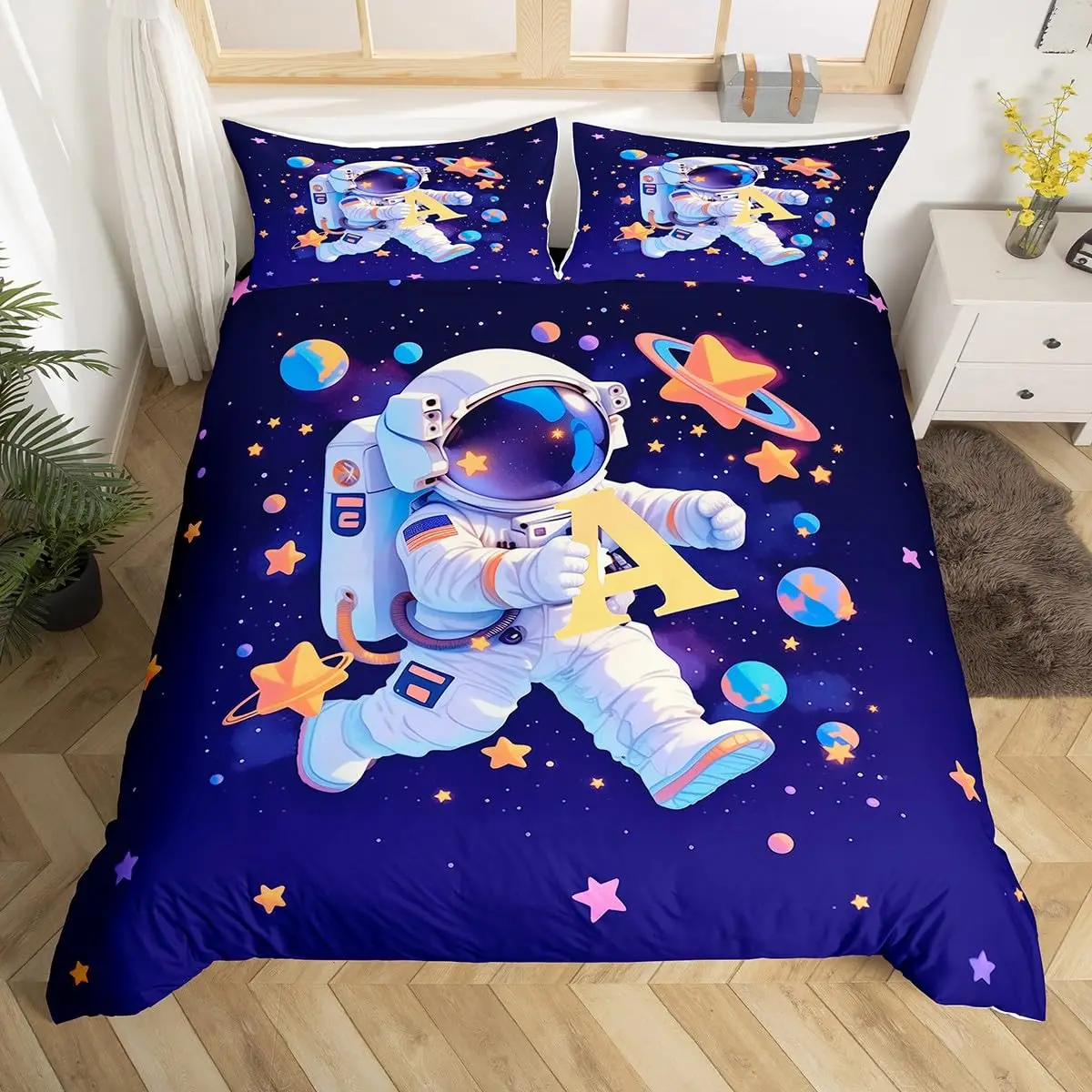 宇宙飛行士布団カバーセット漫画宇宙飛行士装飾寝具セットソフト - Duvet Cover Sets With Zipper のレビューと価格