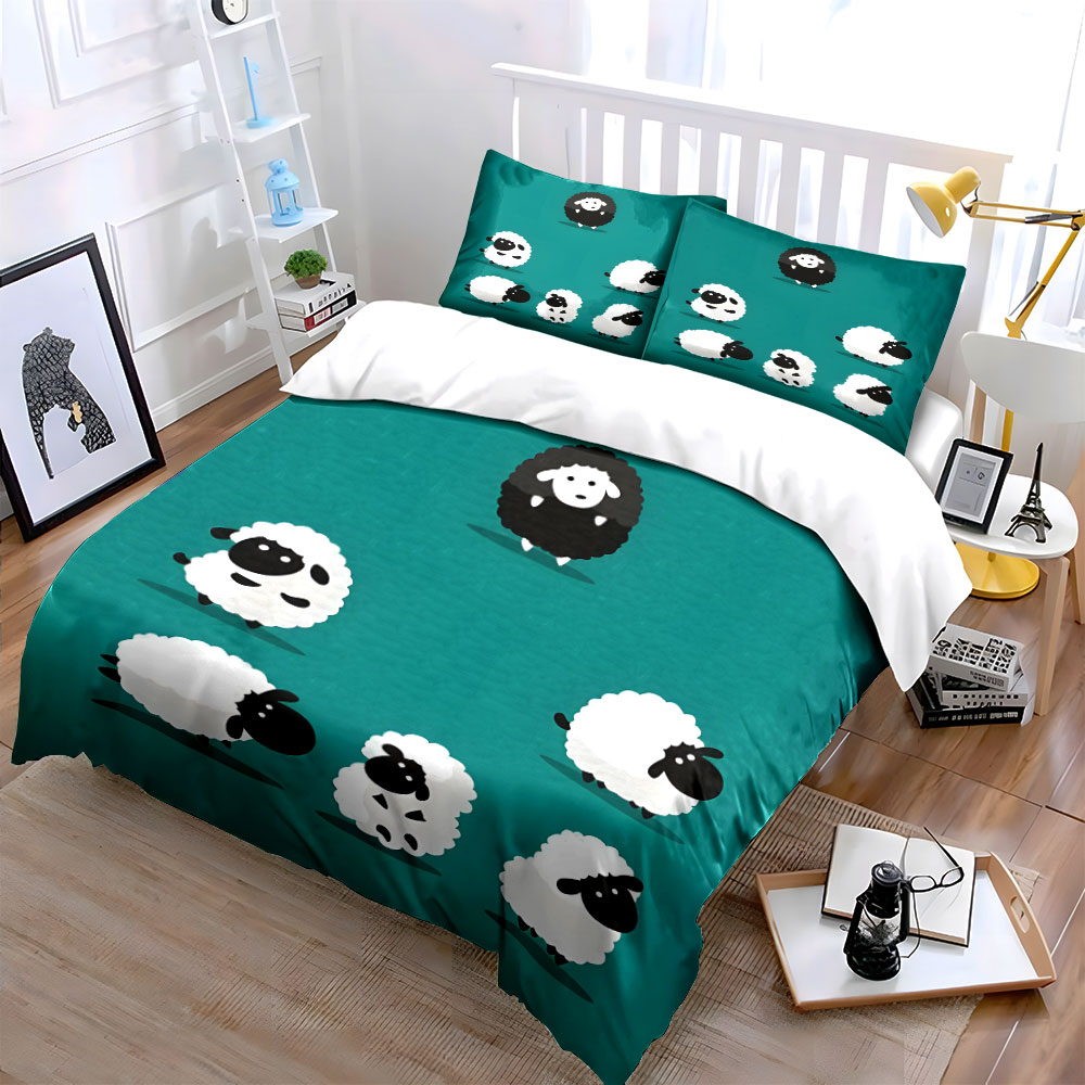 漫画の羊と黒い羊のパターンの布団カバーセット、デジタルプリン - Duvet Cover Sets With Zipper のレビューと価格