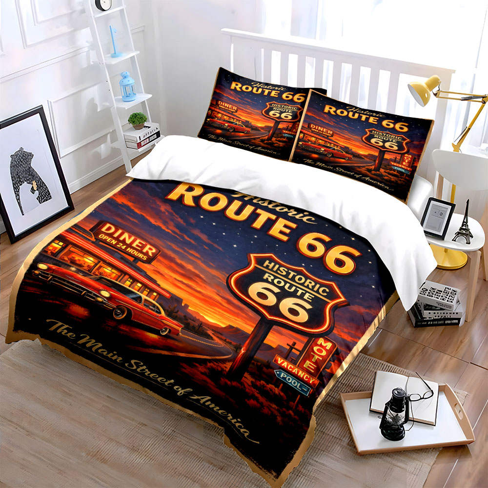 ルート66のノスタルジックな夜柄の布団カバーセット デジタル - Duvet Cover Sets With Zipper のレビューと価格