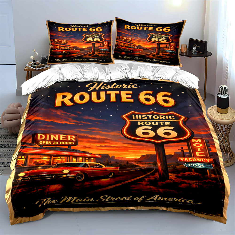 ルート66のノスタルジックな夜柄の布団カバーセット デジタル - Duvet Cover Sets With Zipper のレビューと価格