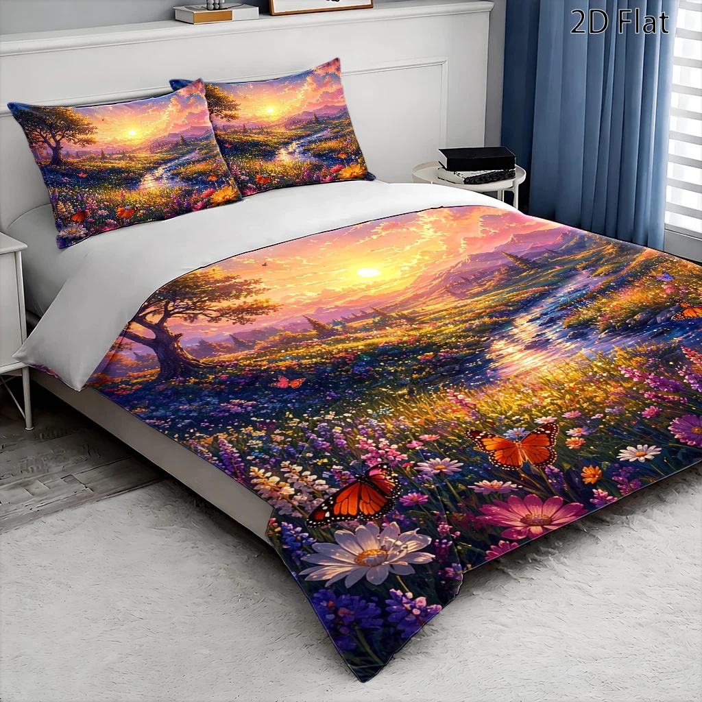 3ピースドリーミーナチュラル風景柄布団カバーセット、3ピース - Duvet Cover Sets With Zipper のレビューと価格