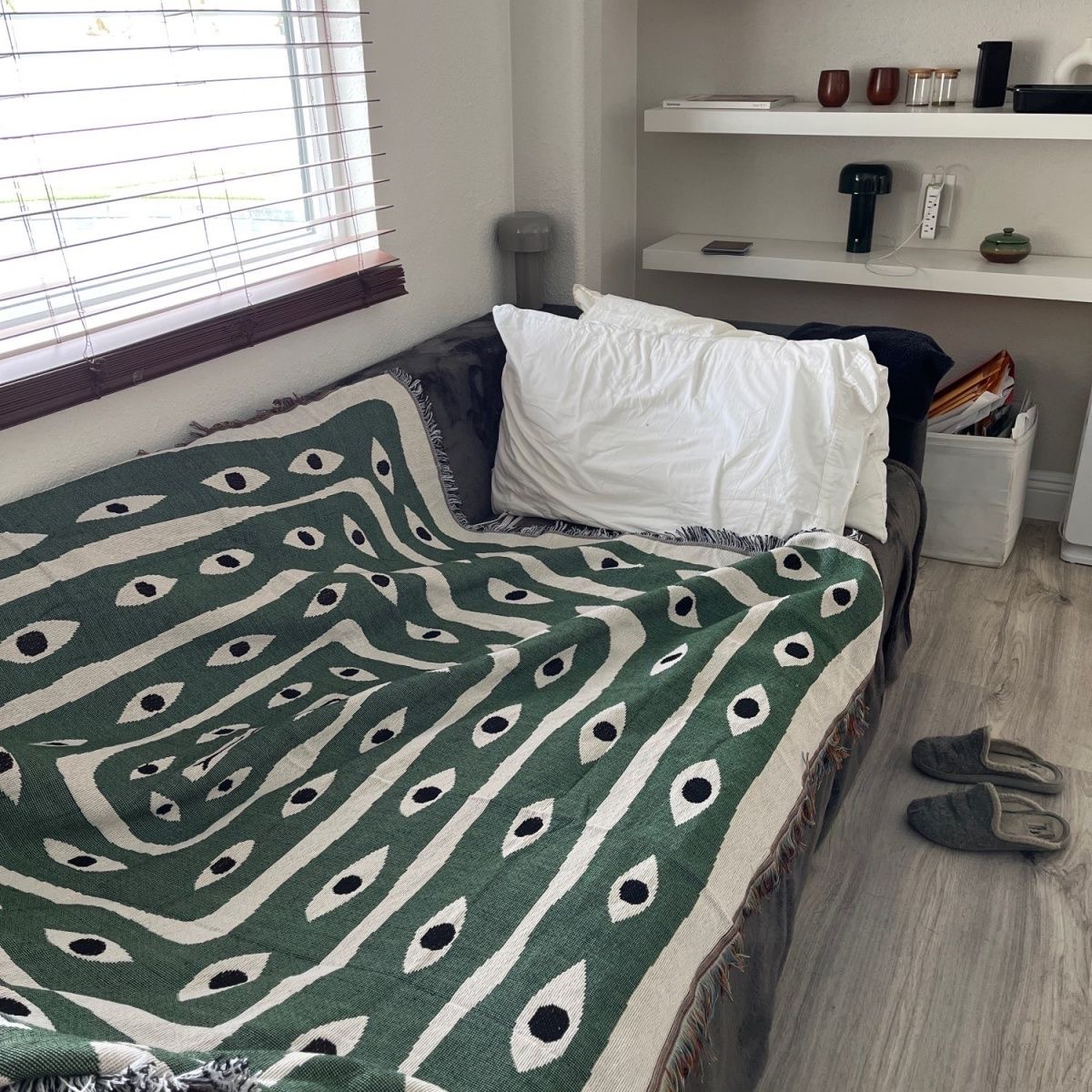 グリーンホワイト邪眼ジャカードスローブランケット抽象的な目の - Boho Throw Blanket Fringe のレビューと価格