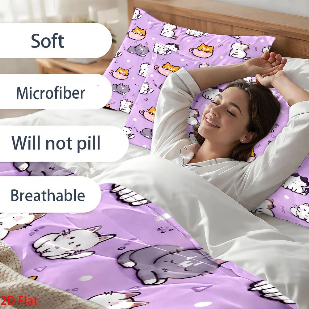 3点セットのかわいい猫柄布団カバーセット、3点寝具セット（1 - Duvet Cover Sets With Zipper のレビューと価格