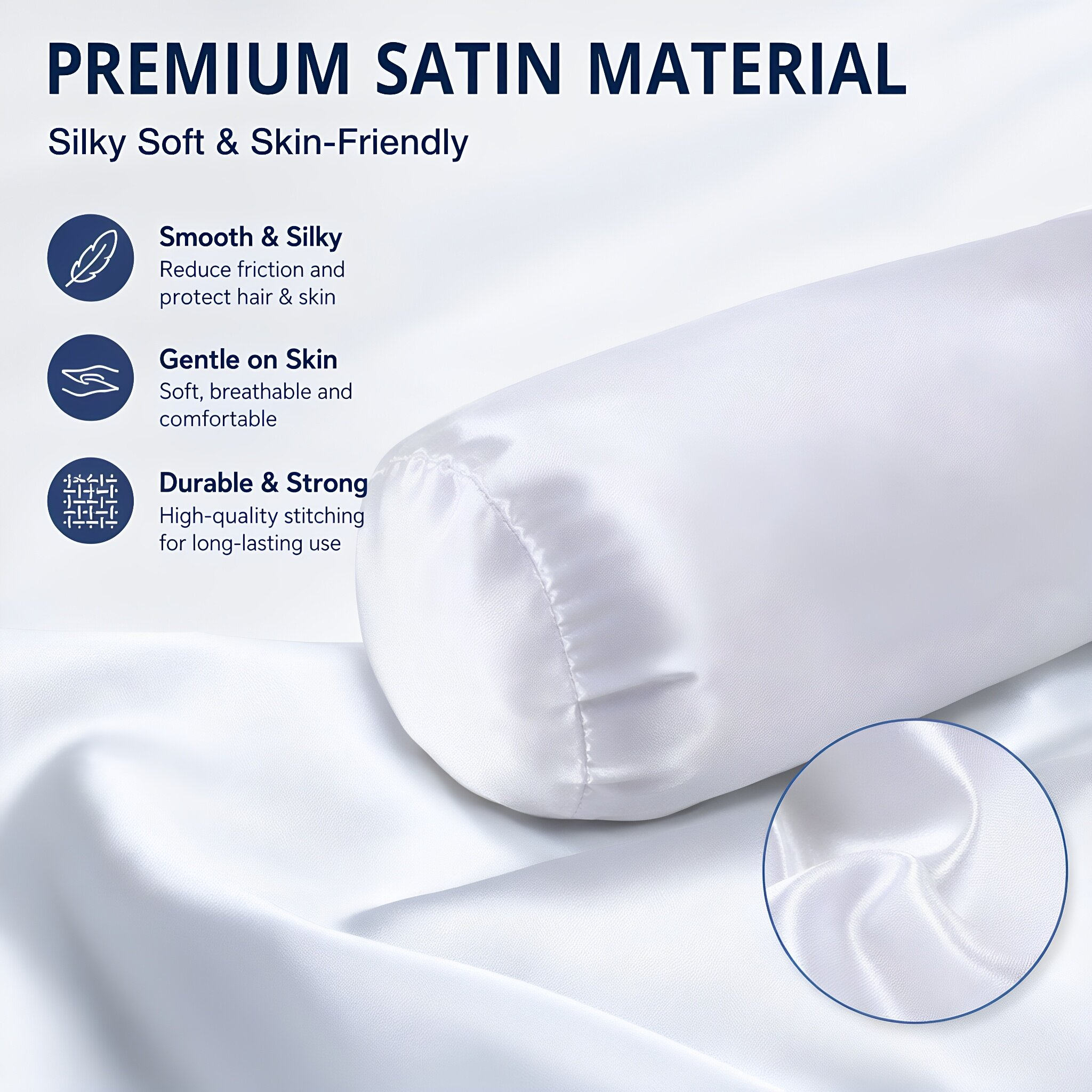 ホワイトサテンネックロール枕カバー、丸型シルク枕カバー、ジッ - Satin Silk Pillowcase Hair Skin のレビューと価格
