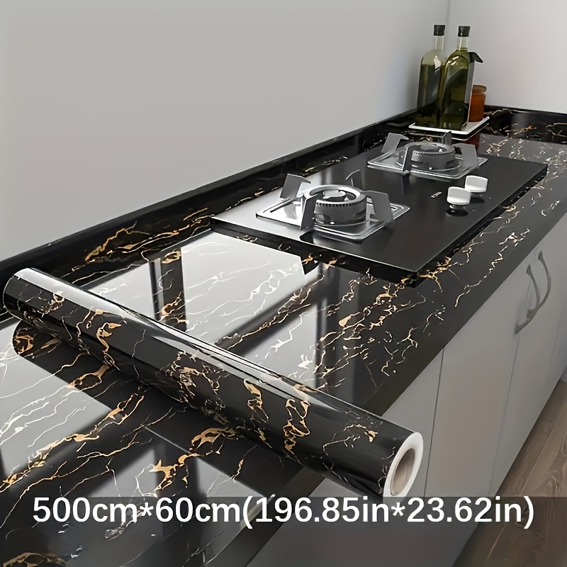 高級ブラックマーブル壁紙1枚 - 自己粘着性、金色の模様が入 - Kitchen のレビューと価格