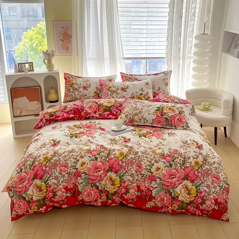 花柄布団カバーセット ジッパー開閉 - 寝具3点セットには掛 - Duvet Cover Sets With Zipper のレビューと価格