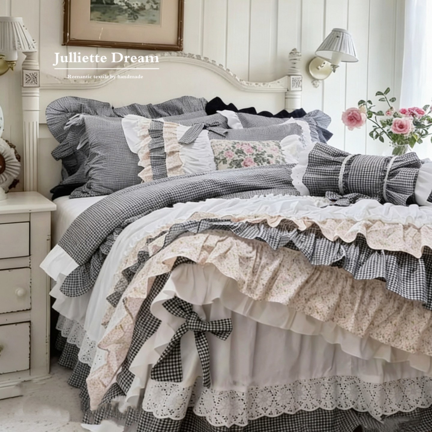カントリーコテージコア寝具セット プリンセス風チェック柄花柄 - Aesthetic Floral Duvet Cover のレビューと価格