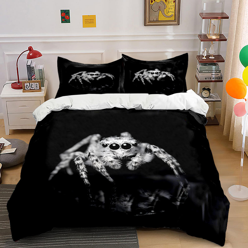 ジャンピングスパイダー黒と白のダークスタイルパターン布団カバ - Duvet Cover Sets With Zipper のレビューと価格